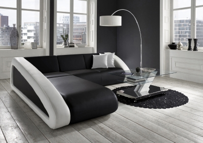 Couch Ecksofa Polsterecke 250 x 270 cm schwarz / weiß Ciao