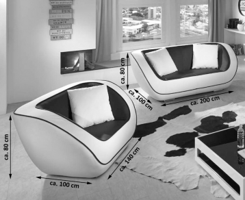 Sofa Sessel Couchgarnitur 2tlg. in schwarz weiß Navarra