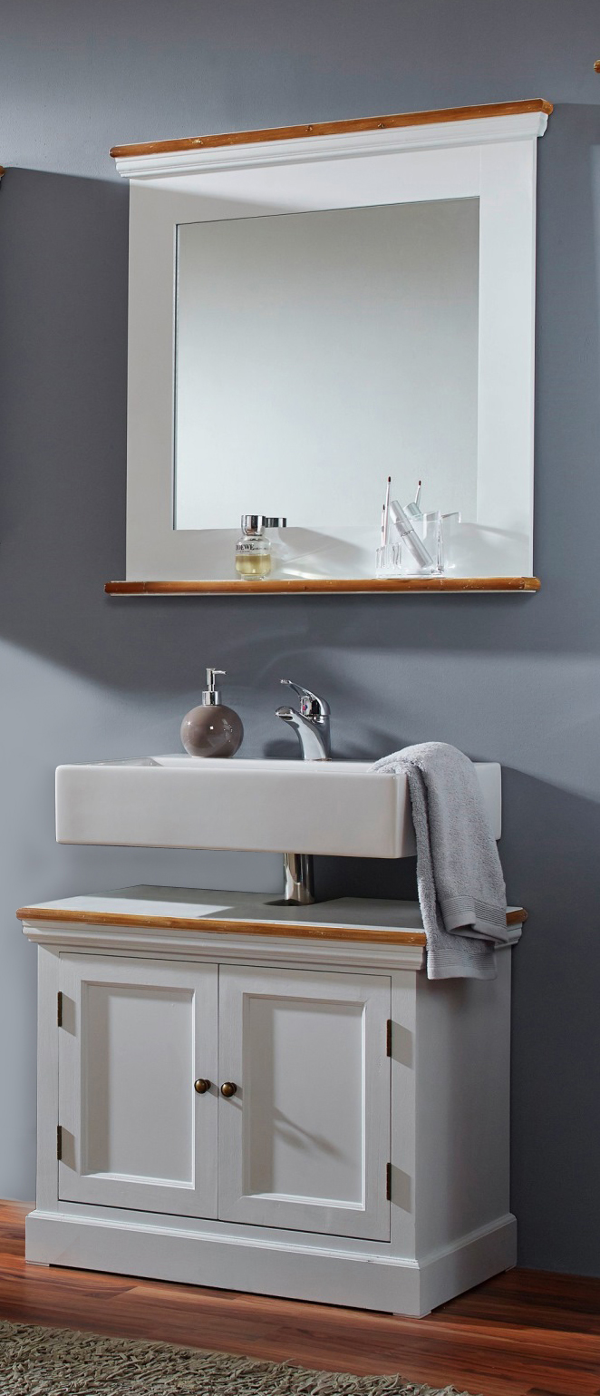 Waschplatz Set lackiert 72,5 cm Paris Badmöbel Spiegel 2tlg SALE weiß