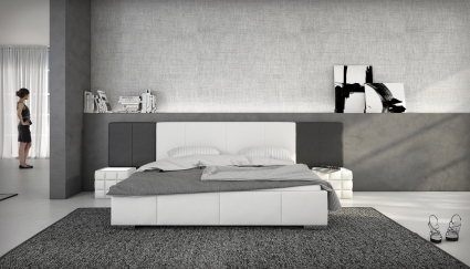 Polsterbett Doppelbett 180 x 200 cm weiß / schwarz NEMO